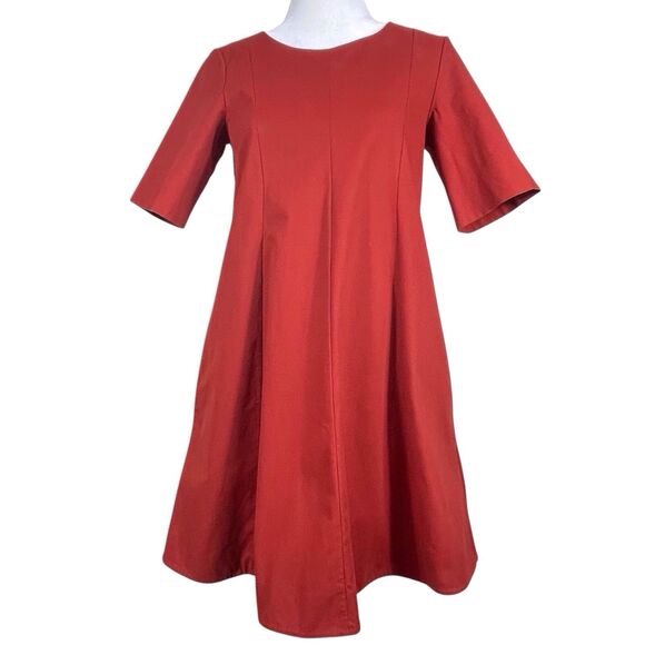 COS A-Line Cotton Twill Dress Size 4 Short Sleeve Burnt Orange Terracotta EUC - Picture 3 of 16